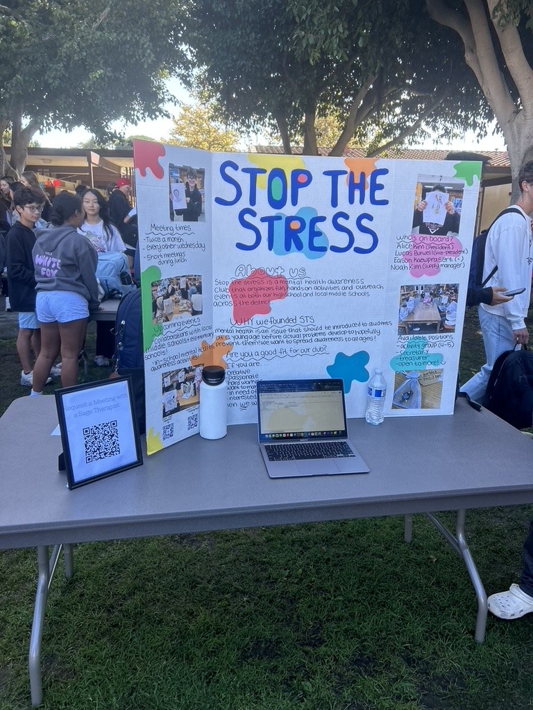 Stop The Stress display at an outdoor school event.